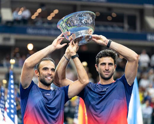 US Open Tennis Championship 2019 Day 12 Juan Sebastian Cabal, Robert Farah (Colombia) winner of US Open Championships mens doubles final poses with trophy at Billie Jean King National Tennis Center New York New York United States Metrograph  LevxRadin PacificxPress