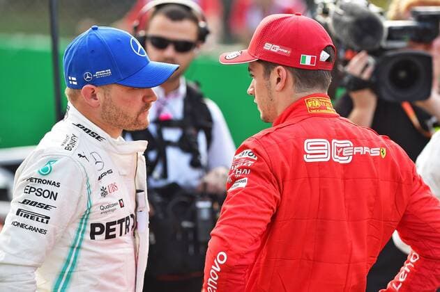07 09 2019, xekx, Motorsport FIA Formula 1, Grand Prix of Italy Qualifying emspor, v l 3 starting place Valtteri Bottas Mercedes AMG Petronas , 1 starting place Charles Leclerc Ferrari DFL DFB REGULATIONS PROHIBIT ANY USE OF PHOTOGRAPHS as IMAGE SEQUENCES and or QUASI VIDEO Monza eel-fotografie Eberhard Krieger