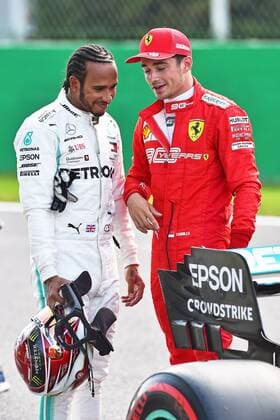 07 09 2019, xekx, Motorsport FIA Formula 1, Italian Grand Prix Qualifying emspor, v l 2 Lewis Hamilton Mercedes AMG Petronas , 1 Charles Leclerc Ferrari DFL DFB REGULATIONS PROHIBIT ANY USE OF PHOTOGRAPHS as IMAGE SEQUENCES and or QUASI VIDEO Monza eel-fotografie Eberhard Krieger