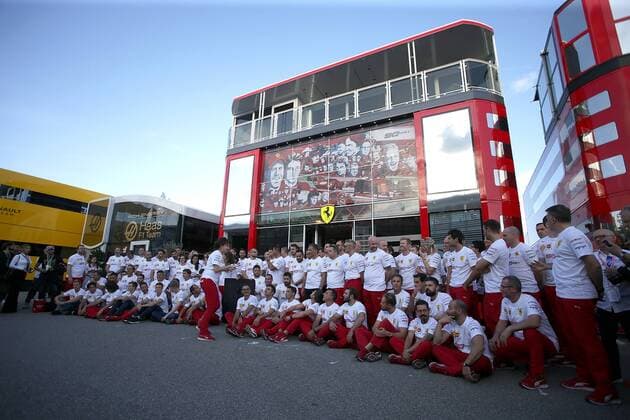 FORMULA 1 GRAN PREMIO HEINEKEN D ITALIA 2019 07 09 2019, Autodromo Nazionale di Monza, Monza, FORMULA 1 GRAN PREMIO HEINEKEN D ITALIA 2019, in the picture group picture of Ferrari for the 90th anniversary, with Sebastian Vettel GER 5 , Scuderia Ferrari Mission Winnow and Charles Leclerc MCO 16 , Scuderia Ferrari Mission Winnow nordphotoxBratic nph00250