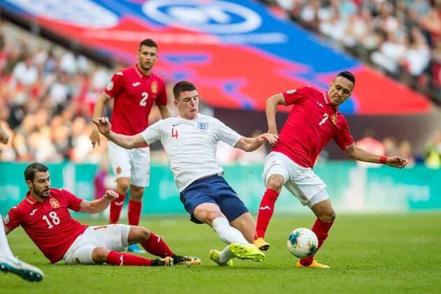 Declan Rice of England and Marcelinho of Bulgaria fight for the ball during the UEFA 2020 European Championship, EM, Europameisterschaft Qualifier match between England and Bulgaria at Wembley Stadium, London, England on 7 September 2019. Copyright: xSalvioxCalabresex 24620029