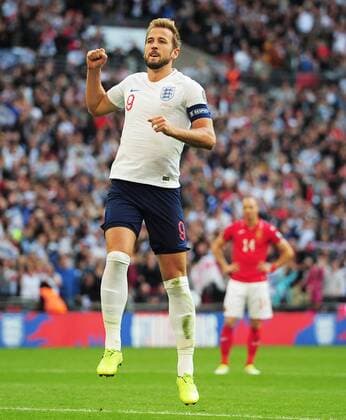 Football - 2018 2019 UEFA European Championships Qualifier - Group A: England vs. Bulgaria Harry Kane of England celebrates scoring goal no 5 and his hat trick from the penalty spot, at Wembley Stadium. COLORSPORT ANDREW COWIE 