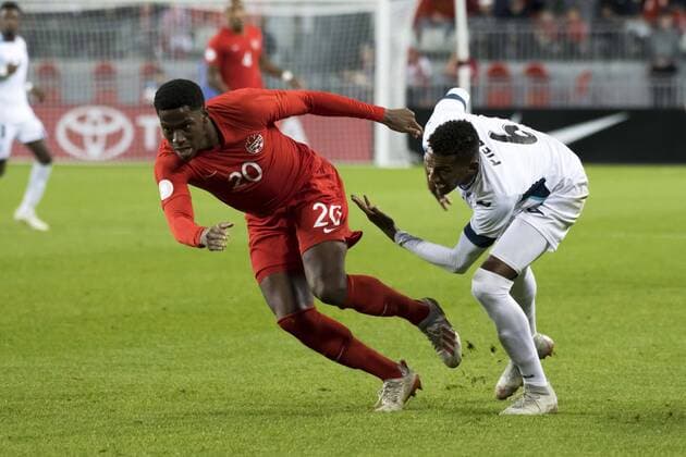 September 7, 2019, Toronto, Ontario, Canada: Jonathan David (20) and Yosel Piedra (6) in action during the Canada vs Cuba - Nations League qualifier game Canada vs Cuba - Nations League qualifier - ZUMAm154 20190907_zap_m154_041 Copyright: xAngelxMarchinix