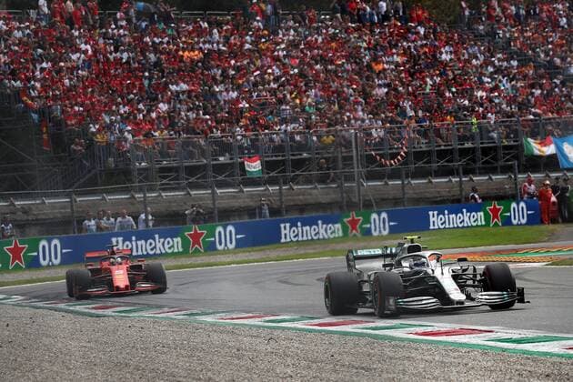 Photo4 LaPresse 08 09 2019 Monza, Italy Grand Prix Formula One Italia 2019 In the pic: Valtteri Bottas (FIN) Mercedes AMG F1 W10 and Sebastian Vettel (GER) Scuderia Ferrari SF90  Copyright: xPhoto4 LaPressex