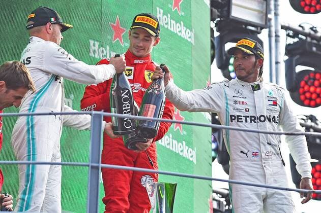 08 09 2019, xekx, Motorsport FIA Formula 1, Grand Prix of Italy Race emspor, v l 2 Place Valtteri Bottas Mercedes AMG Petronas , Winner, 1 Place Charles Leclerc Ferrari , 3 Place Lewis Hamilton Mercedes AMG Petronas DFL DFB REGULATIONS PROHIBIT ANY USE OF PHOTOGRAPHS as IMAGE SEQUENCES and or QUASI VIDEO Monza eel-fotografie Eberhard Krieger