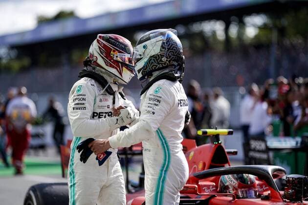 September 8, 2019, Monza, Italy: LEWIS HAMILTON of Mercedes AMG Petronas Motorsport and VALTTERI BOTTAS of Mercedes AMG Petronas Motorsport after the Formula 1 Italian Grand Prix at Autodromo Nazionale Monza in Monza, Italy. 2019 Formula 1 Italian Grand Prix - Leclerc wins - ZUMAg147 20190908_zap_g147_002 Copyright: xJamesxGasperottix