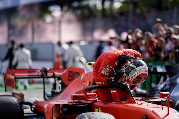 September 8, 2019, Monza, Italy: CHARLES LECLERC of Scuderia Ferrari celebrates after winning the Formula 1 Italian Grand Prix at Autodromo Nazionale Monza in Monza, Italy. 2019 Formula 1 Italian Grand Prix - Leclerc wins - ZUMAg147 20190908_zap_g147_003 Copyright: xJamesxGasperottix