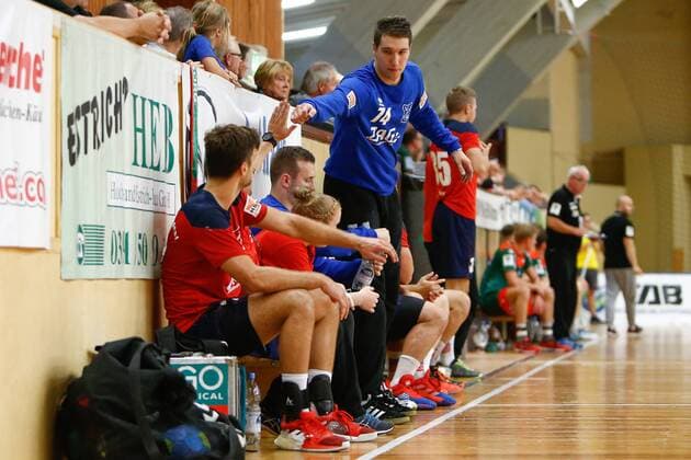 08 09 2019, xtgx, Handball 3 League, SC Magdeburg II TUS VinnhorstI emspor, v l Colin Raebiger Vinnhorst Jubelt über halten Ball, abgefengelt, gehalten, Torhüter Magdeburg