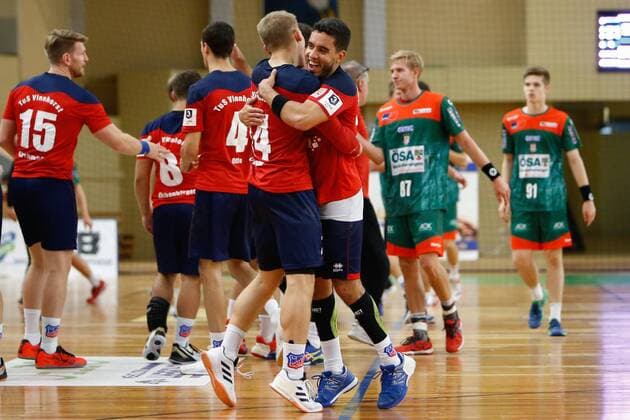 08 09 2019, xtgx, Handball 3 League, SC Magdeburg II TUS VinnhorstI emspor, v l Vinnhorst Jubel über den Sieg, Jubel nach Spielende Magdeburg