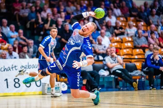 Libor Hanisch 7 Dessau Rosslauer HV 06 during the match in the 3 League Handball Men Season 2019 2020 between Dessau Rosslauer HV 06 and TV 05 07 Hüttenberg in the Anhalt Arena on 8 September 2019 in Dessau Rosslau, Saxony Anhalt, Germany