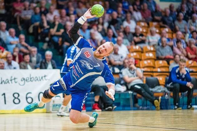Libor Hanisch 7 Dessau Rosslauer HV 06 during the match in the 3 League Handball Men Season 2019 2020 between Dessau Rosslauer HV 06 and TV 05 07 Hüttenberg in the Anhalt Arena on 8 September 2019 in Dessau Rosslau, Saxony Anhalt, Germany