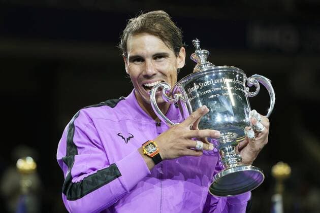 Tennis: U.S. Open Rafael Nadal of Spain holds the winner s trophy after beating Daniil Medvedev of Russia in the men s singles final at the U.S. Open tennis tournament in New York on Sept. 8, 2019. 