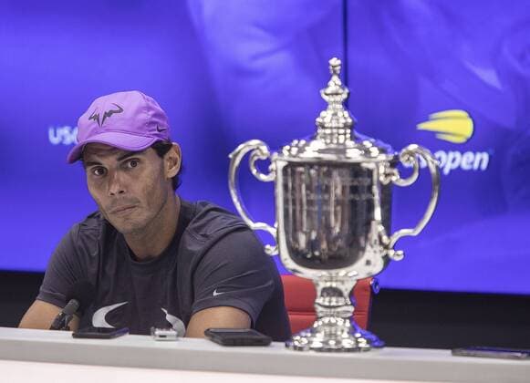 September 8, 2019, Flushing Meadows, New York, United States of America: Rafael Nadal attends a press conference, PK, Pressekonferenz after winning the Men Singles Finals match against Daniil Medvedev on Day 14 of the 2019 US Open at USTA Billie Jean King National Tennis Center on Sunday September 8, 2019 in the Flushing neighborhood of the Queens borough of New York City. Nadal defeats Medvedev, 7-5, 6-3, 5-7, 4-6, 6-4. JAVIER ROJAS PI Rafael Nadal Press Conference - ZUMAp124 20190908_zaa_p124_086 Copyright: xJavierxRojas Pix