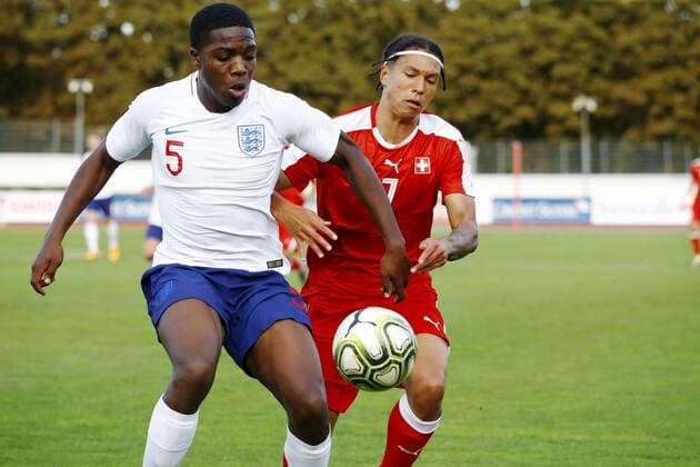 09 09 2019 Basel football men season 2019 2020 international U 20 Switzerland England In picture Nishan Burkart r SUI against Nathan Ferguson GBR duel action single picture