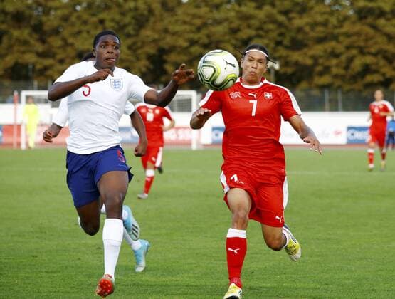 09 09 2019 Basel football men season 2019 2020 international U 20 Switzerland England In picture Nishan Burkart r SUI against Nathan Ferguson GBR duel action single picture