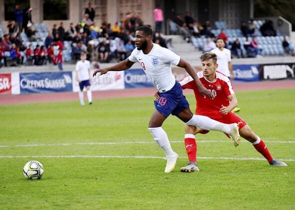 09 09 2019 Basel Football Men Season 2019 2020 International match U 20 Switzerland England In the picture 19 Jaghet Tanganga GBR against 20 Amel Rustemoski SUI Action duel
