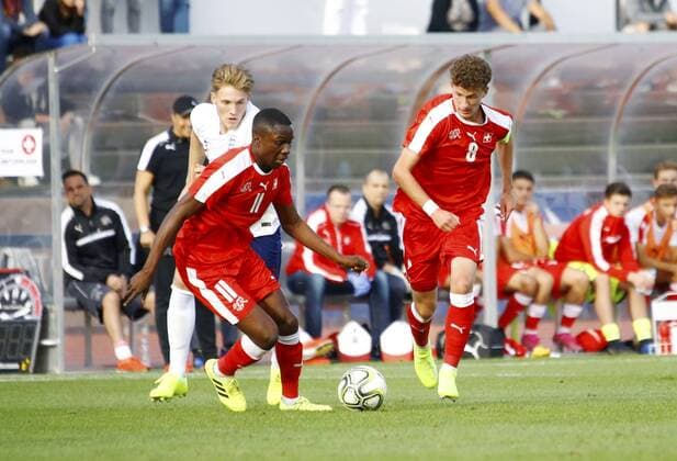 09 09 2019 Basel Football Men Season 2019 2020 International U 20 Switzerland England In picture 11 Josias Lukembila 8 Yannick Marchand SUI Action Single picture