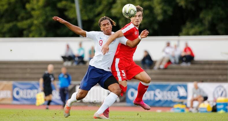 09 09 2019 Basel , SWITZERLAND , Season 2019 2020 Men Football International U20 Switzerland England Danny Loader li,England U20 vs Lindrit Kamberi Switzerland U20