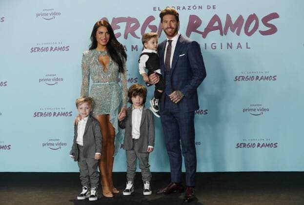 Presentacion del documental de Sergio Ramos en el museo Reina Sofia. En la imagen, Ramos con su familia. Sergio Ramos during the presentation of the documentary about his life at Reina Sofia museum. In this picture, Ramos and his family . 