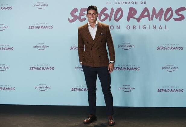 Presentacion del documental de Sergio Ramos en el museo Reina Sofia. En la imagen, James Rodriguez. Sergio Ramos during the presentation of the documentary about his life at Reina Sofia museum. In this picture, James Rodriguez. 