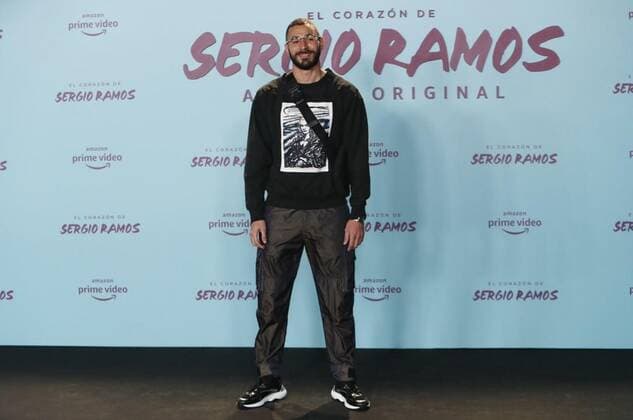 Presentacion del documental de Sergio Ramos en el museo Reina Sofia. En la imagen, Benzema Sergio Ramos during the presentation of the documentary about his life at Reina Sofia museum. In this picture, Benzema 