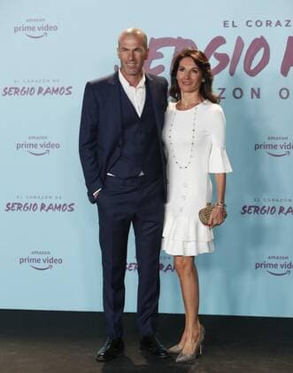 Presentacion del documental de Sergio Ramos en el museo Reina Sofia. En la imagen, Zidane y su mujer. Sergio Ramos during the presentation of the documentary about his life at Reina Sofia museum. In this picture, Zidane and his wife. 