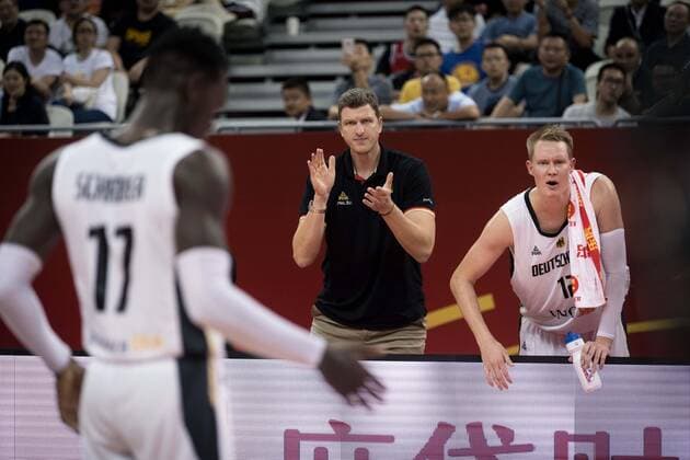 Basketball Shanghai 09 09 2019 FIBA Basketball World Championships World Cup World Championship Germany GER Canada CAN Patrick Femerling Germany, Assistant Coach Robin Benzing Germany, No 12 Dennis Schröder Schroeder Germany, No 17 Schröder Schroder Germany left