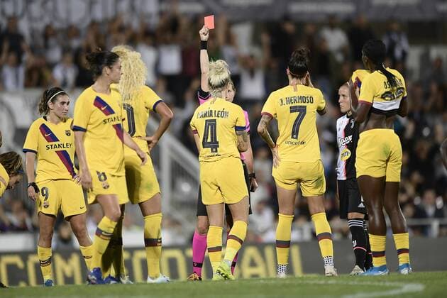 Photo LaPresse - Fabio Ferrari September 11, 2019 Alessandria ( Italy ) Women s Champions League - Juventus Women vs Futbol Club Barcelona - Round of 16 - roundtrip- Giuseppe Mocagatta Stadium of Alessandria in the pic:Maria Leon Futbol Club Barcellona red card  Copyright: xLaPresse FabioxFerrarix