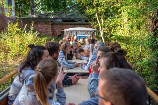 The whole team and management during the trip with the Peißnitzexpress season opening with the fanclub Saalemiezen at the Parkeisenbahn Peißnitzexpress SV Union Halle Neustadt Wildcats Handball 2 Bundesliga season 2019 2020 Copyright xVIADATAx xHolgerxJohnx Halle Saale Sachsen Anhalt Germany