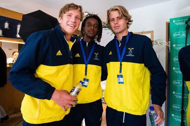2019 Davis Cup Sweden v Israel 190912 Andre Goransson SWE , Mikael Ymer SWE and Gustav Hansson SWE ahead of the draw ceremony on September 12, 2019 in Stockholm,  Copyright: ANDREASxLxERIKSSON BB190912AE023