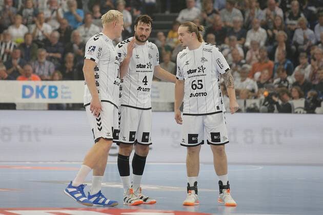 1 Handball Bundesliga THW Kiel Flensburg Handewitt, Kiel, 12 9 2019 Patrick Wiencek Kiel, 17 , Domagoj Duvnjak Kiel, 4 and Lukas Nilsson Kiel, 65 Copyright: xBEAUTIFULxSPORTS DRPx