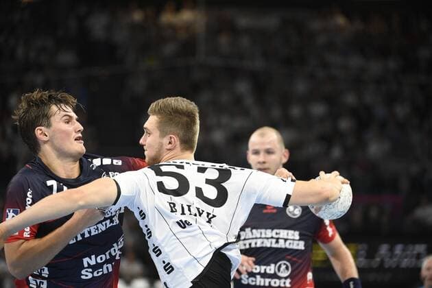 Magnus Röd SG Flensburg Handewitt vs. Nikola Bilyk THW Kiel , Handball Bundesliga, Liqui Moly HBL, Men, 5 Matchday, THW Kiel vs. SG Flensburg Handewitt, 12 09 19 Kiel Sparkassen Arena Schleswig Holstein Germany