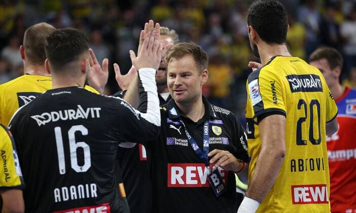 Handball, 1 Bundesliga Rhein Neckar Löwen HBW Balingen Weilstetten, 5 matchday on 12 09 2019, season 2019 20, ZmdZ, victory for the Rhein Neckar Löwen at the second home game of the new season, winners jubilation, Kristjan Andresson coach Rhein Neckar Löwen , Rhein Neckar Löwen HBW Balingen Weilstetten