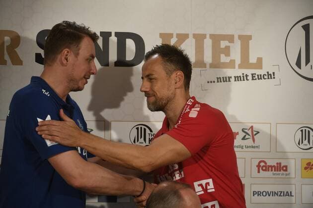 THW Trainer Filip Jicha and SG Trainer Maik Machulla Photo Lühn, Handball Bundesliga, Liqui Moly HBL, Men, 5 Matchday, THW Kiel vs. SG Flensburg Handewitt, 12 09 19 Kiel Sparkassen Arena Schleswig Holstein Germany