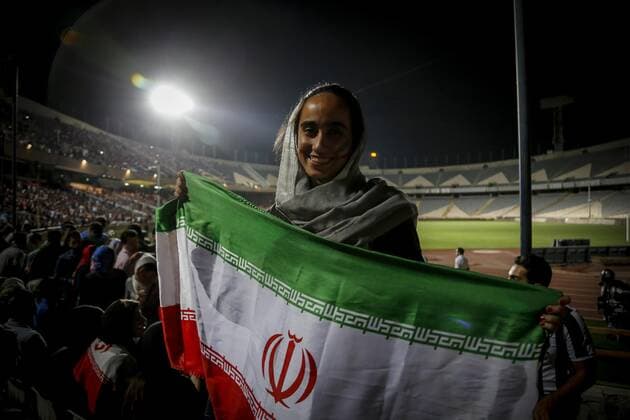 June 25, 2018, Tehran, Iran: Iranian women gather for a public viewing event at Azadi (freedom) Stadium in Tehran, Iran. to watch the 2018 FIFA World Cup, WM, Weltmeisterschaft, Fussball Russia Group B match between Iran and Portugal. Women are banned from attending male sporting events in Iran. Iran v Portugal : Group B-2018 FIFA World Cup Russia - ZUMAf146 20180625_zip_f146_005 Copyright: xRouzbehxFouladix