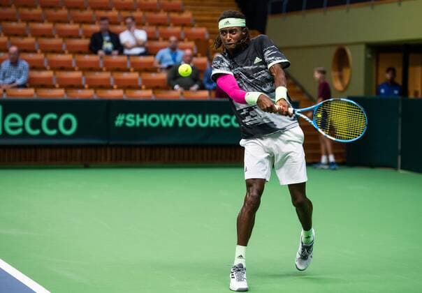 2019 Davis Cup Sweden v Israel 190913 Mikael Ymer of Sweden during the Davis Cup qualification tennis match between Sweden and Israel on September 13, 2019 in Stockholm,  Copyright: JOHANNAxLUNDBERG BB190913JL015