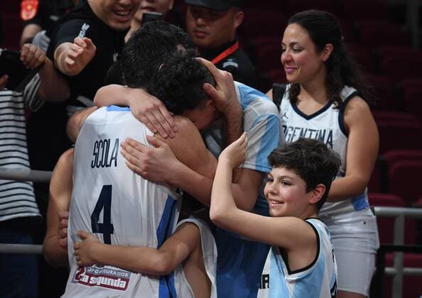BEIJING, CHINA - SEPTEMBER 13: Luis Scola 4 of Argentina celebrates with family members after FIBA World Cup 2019 semi-final match between Argentina and France at Wukesong Arena on September 13, 2019 in Beijing, China.  Copyright: xVCGx CFP111249178829 