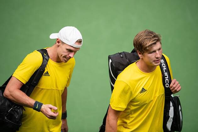 2019 Davis Cup Sweden v Israel 190914 Markus Eriksson and Andre Göransson of Sweden looks dejected after the Davis Cup qualification tennis match between Sweden and Israel on September 14, 2019 in Stockholm,  Copyright: JOHANNAxLUNDBERG BB190914JL001