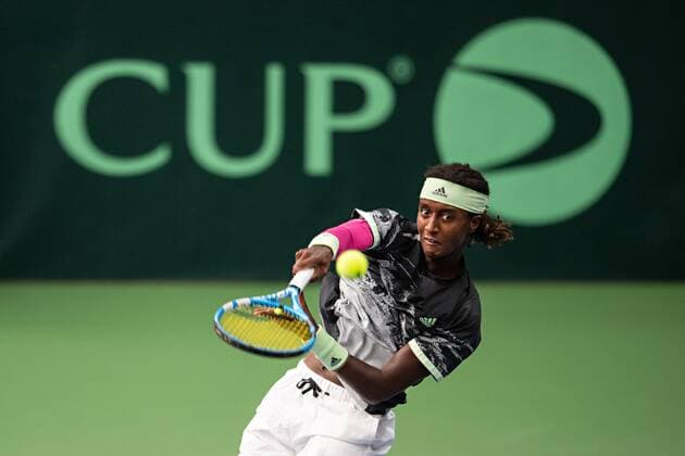2019 Davis Cup Sweden v Israel 190914 Mikael Ymer of Sweden during the Davis Cup qualification tennis match between Sweden and Israel on September 14, 2019 in Stockholm,  Copyright: JOHANNAxLUNDBERG BB190914JL003