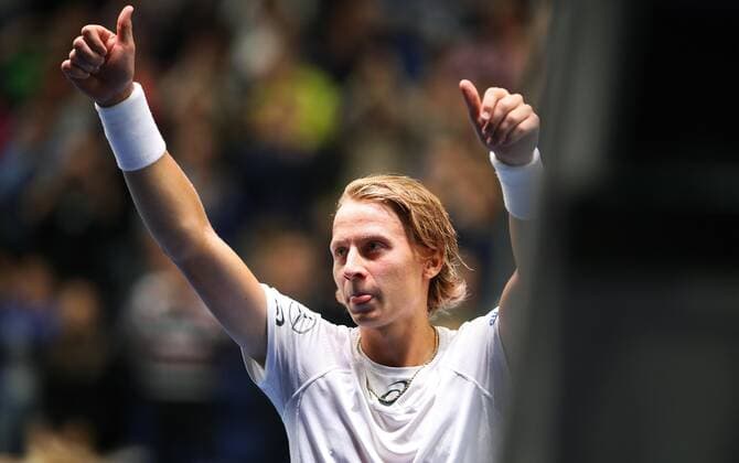 TENNIS - Davis Cup, FIN vs AUT ESPOO,FINLAND,14.SEP.19 - TENNIS - ITF Davis Cup, first round, Finland vs Austria. Image shows the rejoicing of Emil Ruusuvuori (FIN). GEPAxpictures xMatthiasxHauer