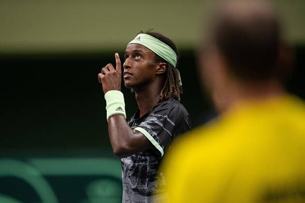 2019 Davis Cup Sweden v Israel 190914 Mikael Ymer of Sweden celebrates during the Davis Cup qualification tennis match between Sweden and Israel on September 14, 2019 in Stockholm,  Copyright: JOHANNAxLUNDBERG BB190914JL006
