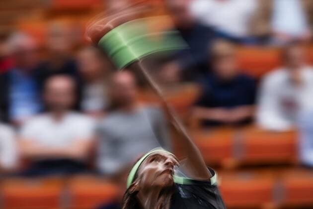 2019 Davis Cup Sweden v Israel 190914 Mikael Ymer of Sweden during the Davis Cup qualification tennis match between Sweden and Israel on September 14, 2019 in Stockholm,  Copyright: JOHANNAxLUNDBERG BB190914JL010