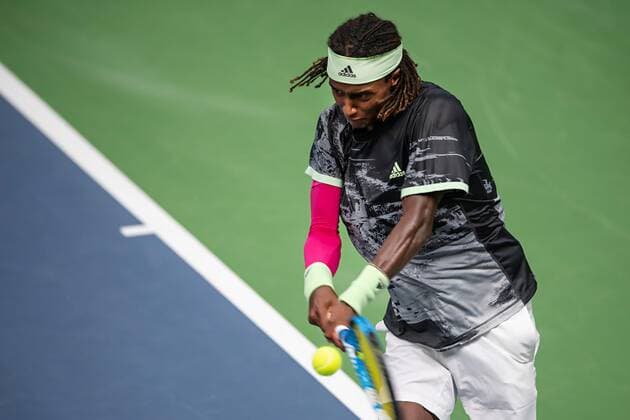2019 Davis Cup Sweden v Israel 190914 Mikael Ymer of Sweden during the Davis Cup qualification tennis match between Sweden and Israel on September 14, 2019 in Stockholm,  Copyright: JOHANNAxLUNDBERG BB190914JL012