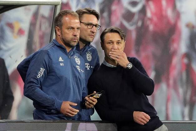 Co Coach Hansi Hans Dieter Flick, Co Coach Robert Kovac, Coach Nico Kovac Sport Soccer DFL Bundesliga Men Season 2019 2020 14 09 2019 Lawnball RB Leipzig RBL vs FC Bayern Munich FCB DFL regulations prohibit any use of photographs as image sequences and or quasi video