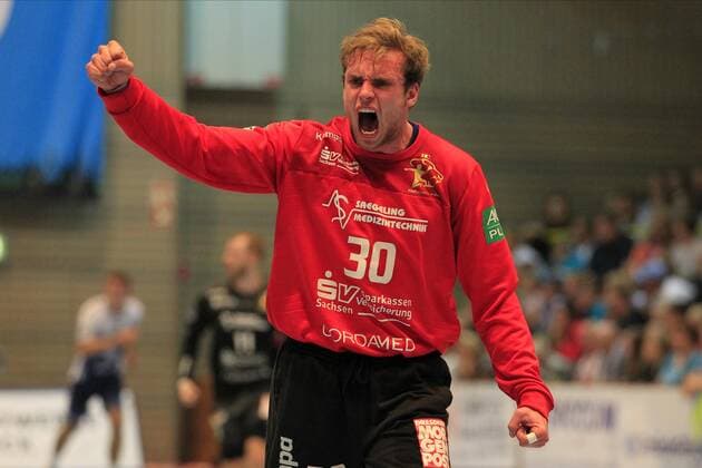 2 Bundesliga Handball VfL Luebeck Schwartau HC Elbflorenz 2006 14 09 2019, Hansehalle Luebeck, GER, VfL Luebeck Schwartau HC Elbflorenz 2006 in picture picture shows single action action whole figure single freeride goalkeeper Tom Göres Goeres HC Elbflorenz 2006 cheers nordphotox xTauchnitz nph00059
