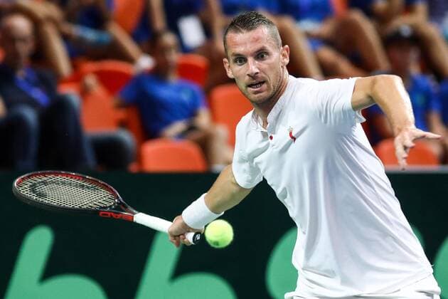 Zenica: Davis Cup: Bosnia and Herzegovina v. Czech Republic 14.09.2019., City Arena Husejin Smajlovic, Zenica, Bosna i Hercegovina - Davis Cup meeting between Bosnia and Herzegovina and the Czech Republic. Tennis match Tomislav Brkic - Jiri Vesely. Tomislav Brkic Bosnia and Herzegovina, Zenica  ArminxDurgut PIXSELL