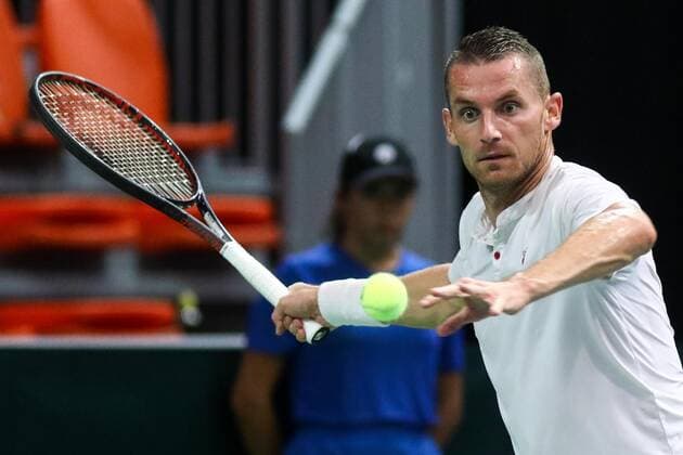 Zenica: Davis Cup: Bosnia and Herzegovina v. Czech Republic 14.09.2019., City Arena Husejin Smajlovic, Zenica, Bosna i Hercegovina - Davis Cup meeting between Bosnia and Herzegovina and the Czech Republic. Tennis match Tomislav Brkic - Jiri Vesely. Tomislav Brkic Bosnia and Herzegovina, Zenica  ArminxDurgut PIXSELL