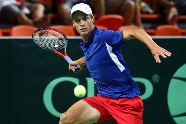 Zenica: Davis Cup: Bosna i Hercegovina protiv Èeöke 14.09.2019., City Arena Husejin Smajlovic, Zenica, Bosna i Hercegovina - Davis Cup meeting between Bosnia and Herzegovina and the Czech Republic. Tennis match Mirza Basic - Jonas Forejtek. Jonas Forotejk Bosnia and Herzegovina, Zenica  ArminxDurgut PIXSELL