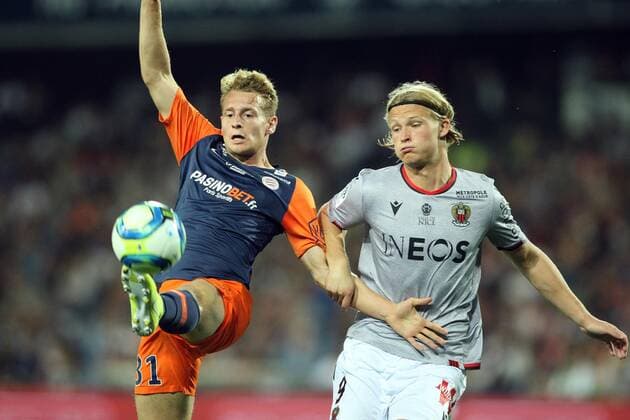 Nicolas Cozza, MHSC et Kasper DOLBERG ogc nice FOOTBALL : Montpellier vs Nice - Ligue 1 Conforama - 14 09 2019 RichardGosselin Panoramic 