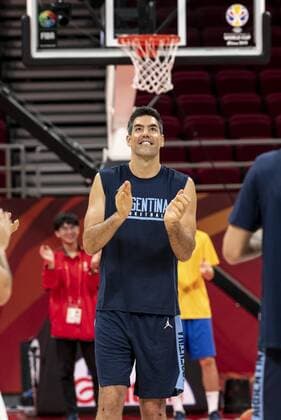September 15, 2019, Beijing, CHINA: Luis SCOLA of Argentina joins in a encouraging clapping session to end the final practice session before the World Cup Basketball final in Beijing Basketball World Cup Class games Argentina vs Spain - ZUMAr144 20190915_zap_r144_003 Copyright: xJaynexRussellx